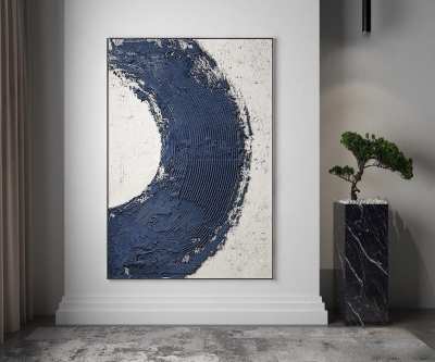 新中式深蓝色手绘装饰画3D模型下载